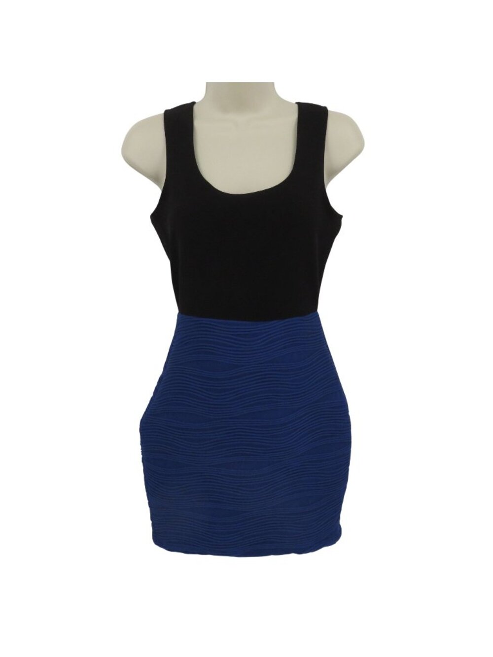 Y2K Wet Seal Juniors Small Black Blue Textured Color Block Tank Bodycon Dress